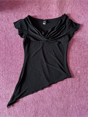 Dynamite Black Asymmetrical Cowl Neck Top